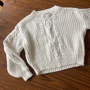 Forever 21 White Crew Neck Cable Knit Sweater